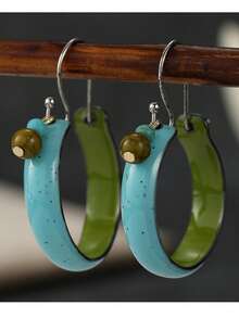 Gmzalx Minimalist Round Color-Block Fresh Design Hoop Earrings, Suitable For Women's Daily Wear, Casual Travel Versatile Urban Accessory, Artistic Atmosphere Jewelry - Multicolor - View 9
