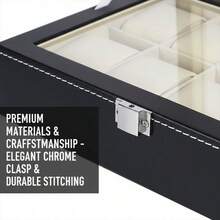 12-Slot Transparent Window Watch Storage Box, Gray PU Leather Display Case, Soft Velvet Lining, Metal Clasp - Multicolor - View 8