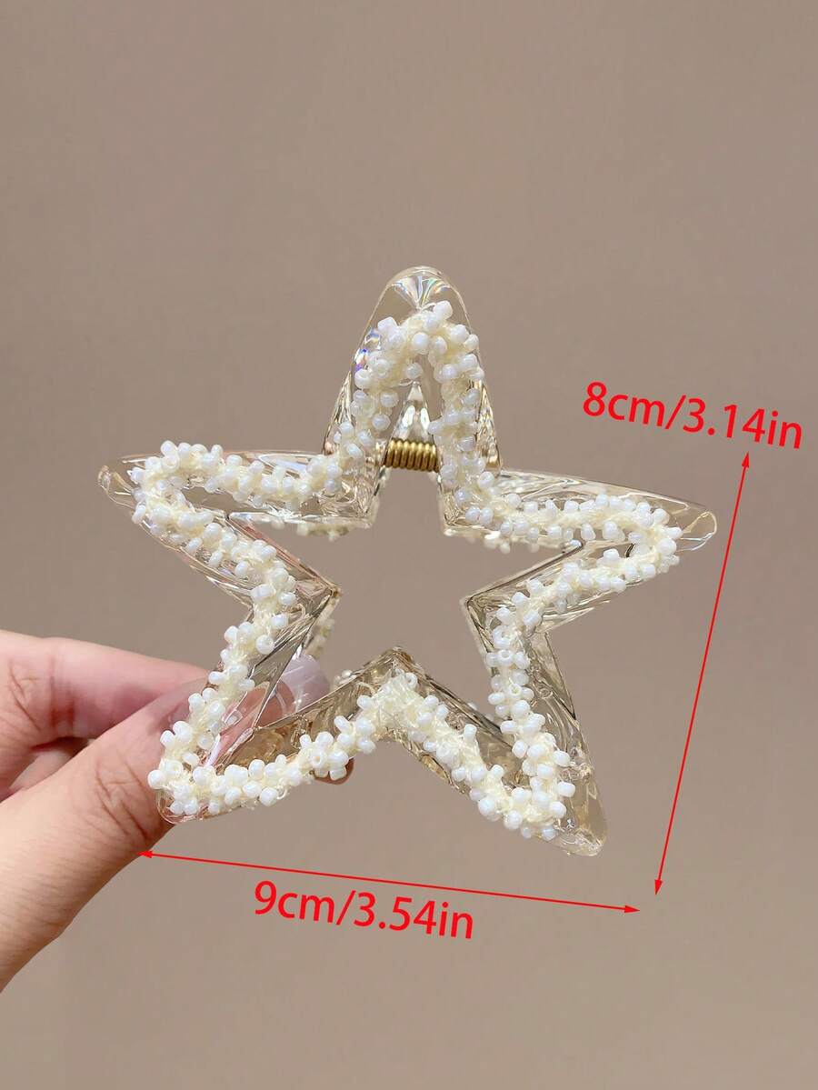 1件女款8cm/3.14英吋甜美不對稱五角星鏤空珍珠中號髮夾,適用日常/約會/通勤的百搭髮飾 - 五角星款 - 查看 1