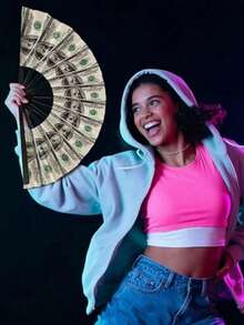 1pc Unique Folding Fan With Dollar Pattern, Innovative Design, Personalized Handheld Fan, Perfect For Parties, Weddings, Club Events, Halloween And Other Festivals - Multiple Styles - View 6