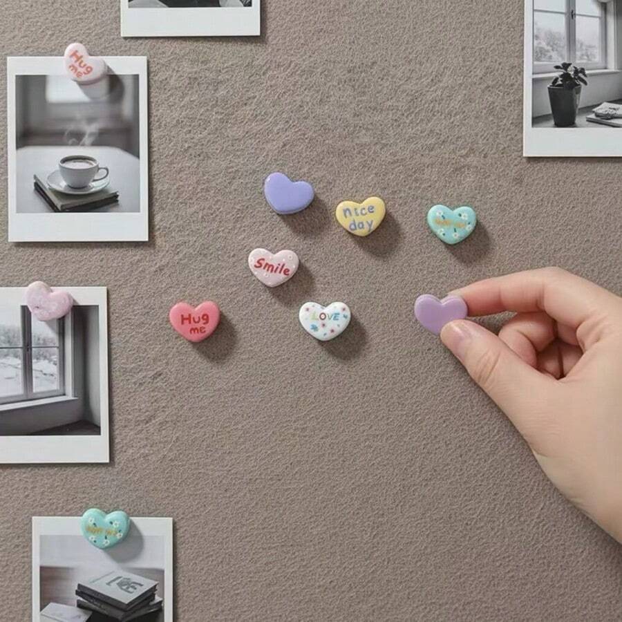 Colorful Heart-Shaped Push Pins, English Macaron DIY Cute Creative Handmade Felt Board Cork Board Photo Wall Large Head Thumbtacks, Ins Style Photo Wall Fixing Pins, Decorative Colorful Accessories