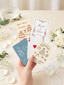 Custom Text Wedding Playing Cards, Romantic Wedding Elements Illustration Personalized Bride Groom Poker Cards, Custom Wedding Favor Keepsake Card Game For Wedding Party Guest Gift - Multicolor - View 4