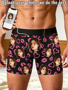1pc Customized Comfortable Couple's Boxer Briefs. This Men's Underwear Features A Couple's Portrait Print, Casual And Comfortable, Suitable For Role-Playing. As An Anniversary Gift, It Will Surprise Your Girlfriend, And It Is Also An Ideal Choice For Everyday Wear. - Multicolor - View 1