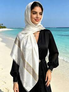 1pc Elegant Luxury Gold Thread Jacquard Hijab, Versatile Floral Pattern Tasseled Shawl Scarf For Women, Suitable For All Seasons For Dress - Multicolor - View 18