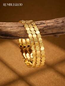 1/2/3pcs Fashion Classic Hand-Carved Seven-Star Hexagonal Honeycomb Design Gold Women's Bracelet, Non-Openable 65mm And Openable 63mm Two Sizes, Suitable For Women's Daily Wear, Without Packaging Box - Seven-star Honeycomb - View 6