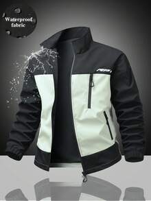 Men's Stand Collar Full Zip Sports Jacket, Functional Style Casual Outerwear, Suitable For Daily Commute, Fitness, Short Trips, Versatile Long Sleeve Outerwear - Black - View 1