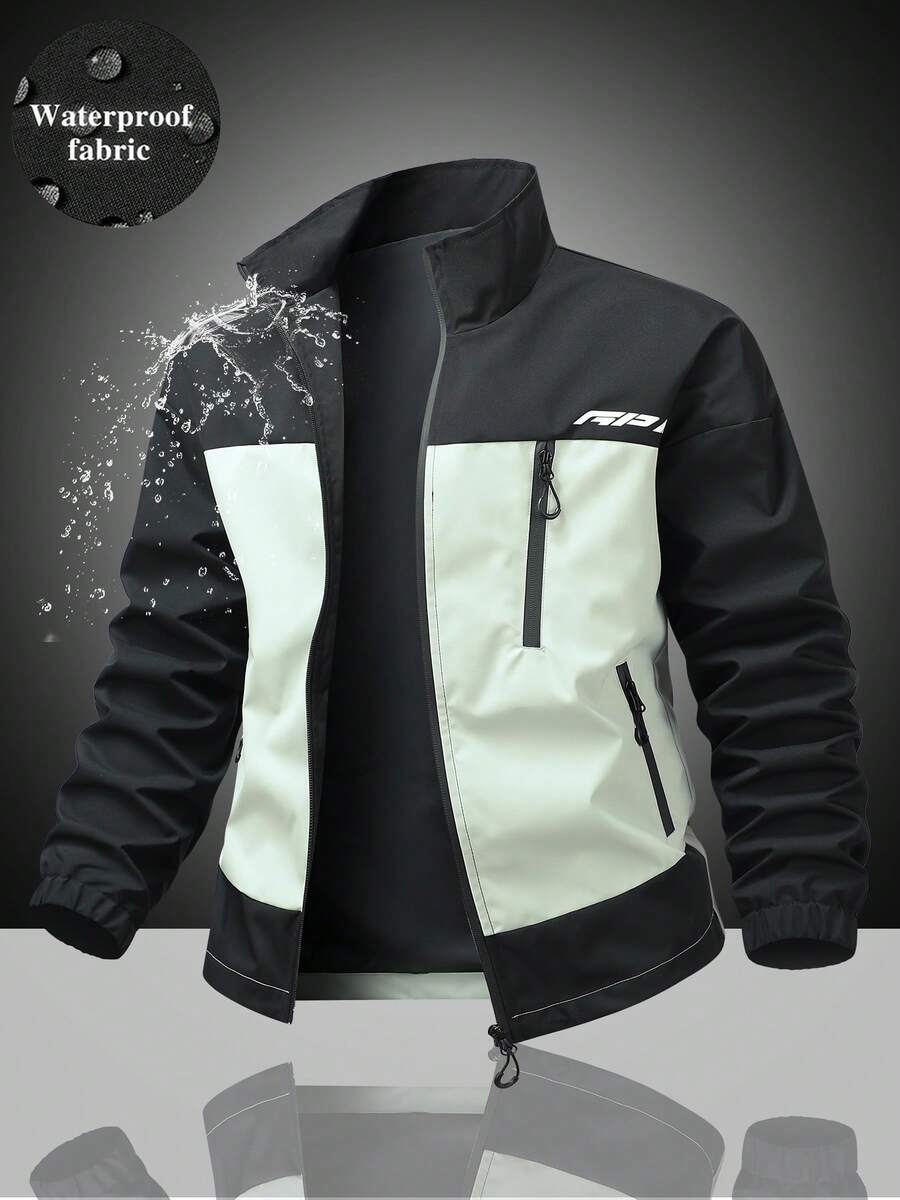 Men's Stand Collar Full Zip Sports Jacket, Functional Style Casual Outerwear, Suitable For Daily Commute, Fitness, Short Trips, Versatile Long Sleeve Outerwear - Black - View 1