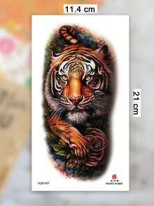 Big Size Body Art Temporary Tattoo Stickers For Women Or Men, Realistic Animal Lion Tiger Wolf Pattern, Waterproof Fake Tattoo, Lasts 2-5 Days, Covering Scars, Suitable For Parties, Gifts, Vacations, Body Decoration - Black - View 4