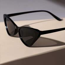 1 pieza Gafas de moda con forma de ojo de gato negro brillante para mujer, marco triangular estrecho vintage, adecuadas para playa de verano, vacaciones, viajes, salidas, uso casual diario - Multicolor - Ver 5