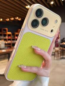 Luxury Lychee Texture Faux Leather Large Window Phone Case, Compatible With 17 Pro Max, 17 Pro, 17, 16 Pro Max, 16 Pro, 15 Pro Max, 15 Pro, 13 Pro Max, 14 Pro, 16, 15, 14, 13, Lens Protection, Shockproof Back Cover - Light Green - View 3