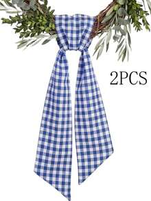 Blue & White Plaid Wreath Decorative Ribbon, 5.1 X 54.3 Inch Plaid Bow Ribbon, Suitable For Front Door, American Independence Day Patriotic Holiday Decoration - Blue and White - View 11