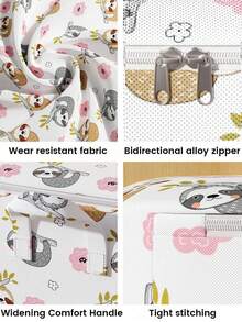 1pc Cartoon Sloth Pattern Clothes Storage Bin, Durable Breathable Fabric, Large Capacity Interior Space, Suitable For Seasonal Clothes, Blankets And Miscellaneous Items, Portable Handle, Stackable Storage, Suitable For Closet, Home Bedroom And Student Dorm Storage - White - View 10