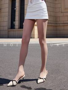 MOIRÉALLURE 1pc Solid Color Suitable For Daily Life Basic Tights - Clear - View 1