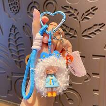 1pc Cute Fluffy Curly Hair Doll Keychain, Heart-Shaped Carabiner With Wrist Strap And Mini Comb Pendant, Cartoon Girl Bag Charm, Suitable For Handbag, Backpack, Car Key Decoration And Birthday Gift - Milk Puff Doll - View 14