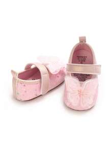 Infant Pink Butterfly Sequin Casual Flat Shoes, Soft Sole Walking Shoes For Newborn, Suitable For Spring And Summer - Pink - View 5