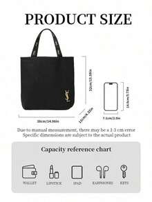 Yves Saint Laurent YSL 黑色帆布包 極簡高端風格 大容量單肩手提包 適合工作、購物、上學與旅行 YSL‑GIFT‑9 - 黑色 - 查看 9