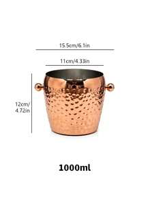 1pc Stainless Steel Small Capacity Ice Bucket, Copper Plated Hammered Texture Ice Bucket, Silver Hammered Single Layer Ice Bucket, Can Hold 1 Bottle Of Beer, Suitable For Home Kitchen And Restaurant Tabletop Decoration, Party & Wedding - View 8