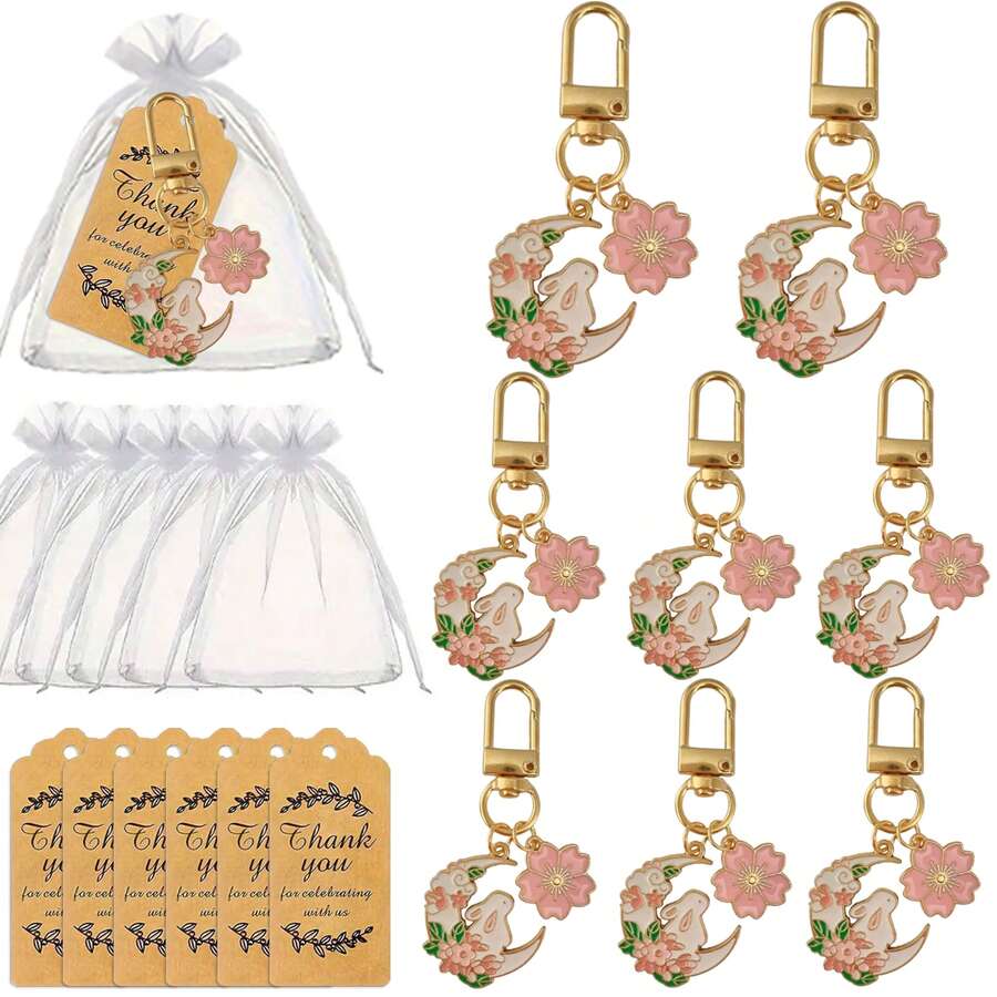 36pcs/12sets-12pcs/4sets Cherry Blossom & Moon Rabbit Keychain Set - Suitable For Backpack Charms, Wedding Bridesmaid Gifts, Birthday, Graduation, Back To School, Christmas, Thanksgiving Gifts And Holiday Party Favors