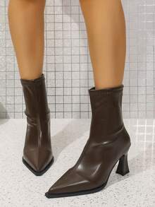 Vintage Pointed Toe Stiletto Heel Ankle Boots, Versatile Commuter Style For Women, Autumn/Winter - Brown - View 5
