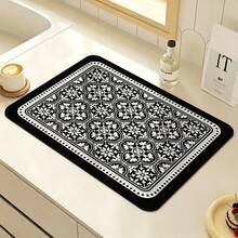 Kitchen Dish Drying Mat, Table Mat, Absorbent Countertop Mat, Dish Drying Mat, 3.6mm Thickness - Black Four-leaf Clover - View 7
