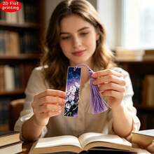 2D Flat Elegant Purple Floral Galaxy Bookmark With Silky Tassel, Creative Reading Page Clip, Aesthetic Book Accessory, Unique Gift For Bookworms - One Size Fits All - View 4