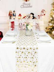 1/2/3pcs Gold Foil Star Print Table Runner, Shiny Metallic Fabric Tabletop Decor, Suitable For Wedding, Birthday, Christmas, Spring Holiday Indoor Home Room Dining Table Decoration And Holiday Gift Supplies - Gold - View 5