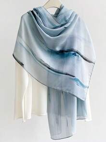 1 pieza Bufanda larga de 180*82cm con efecto acuarela marmoleado fluido en tonos tierra cálidos, tejido liso fino con tacto de seda, envolvente para todas las estaciones, uso diario & fiestas - Multicolor - Ver 15