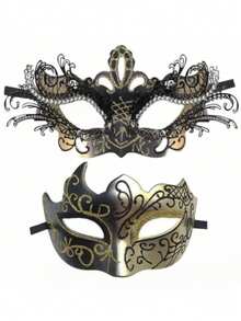 Couples' Masks – Venetian-Style Masks Featuring Shimmering Metallic Wire And Raspberry-Colored Rhinestones; Men's Carnival Mask (Masks Are Hand-Painted, So Slight Variations In Lines May Occur, But This Does Not Affect Usability). - A - View 5