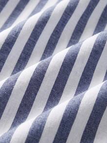 glestore Men's Plus Size Vintage Old Money Style Striped Beach Shirt, Button-Up Long Sleeve, Versatile Casual Top, Suitable For All Seasons And Summer - Navy Blue - View 8