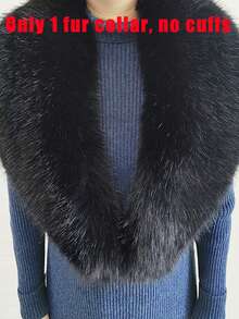 Faux Fur Collar Cuffs Set Winter Fluffy Shawl, 3 Options: Collar+Cuffs / Single Collar / Cuffs Only - Multicolor - View 36