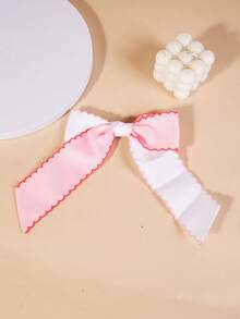 1 pieza Clip para el cabello con lazo acanalado y ribete de cola de golondrina de doble tono rosa, accesorio de cinta para niñas - Multicolor - Ver 10