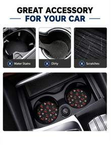 Jemdura, 2pcs Minimalist Bow & Cherry Pattern Leather Car Cup Holder Coasters, Non-Slip Round Cup Holder Liners, Easy To Clean Universal Car Cup Holder Liners, Suitable For Car Interior Decoration, Great Gift For Car Enthusiasts - Multicolor - View 5