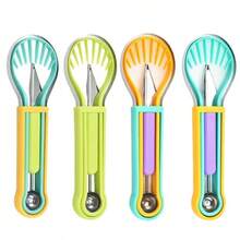 1pc Stainless Steel Fruit Scoop Watermelon Baller Dual-Head Melon Carving Tool 3-In-1 Watermelon Slicer - Multicolor - View 5