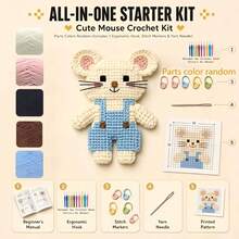[DIY Pixel Bead Crochet Kit]Blue Overalls Pixel Mouse Crochet Set, Suitable For Adult Beginners, Semi-Finished Handmade Kit With Full Tools (Random Color Accessories) And English Guide, No Bead Template Needed, Crochet Pixel Style, Can Make Keychains - DIY Crochet Kit - View 10
