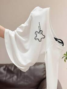 Women's Asymmetrical Shoulder Long Sleeve T-Shirt, Slimming Gentle Style Top For Early Autumn Casual White - White - View 4