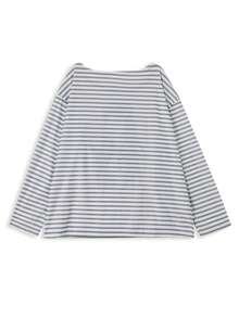 Kaos Lengan Panjang Bergaris Longgar dengan Bahu Asimetris Model Baru, Potongan Acak - Light Grey - View 9