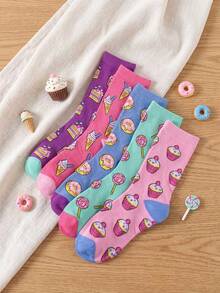 1/5/20 pares de calcetines de media caña para mujer con patrones de donuts, piruletas y helados, calcetines casuales coloridos, dulces y divertidos, estilo versátil - Multicolor - Ver 3