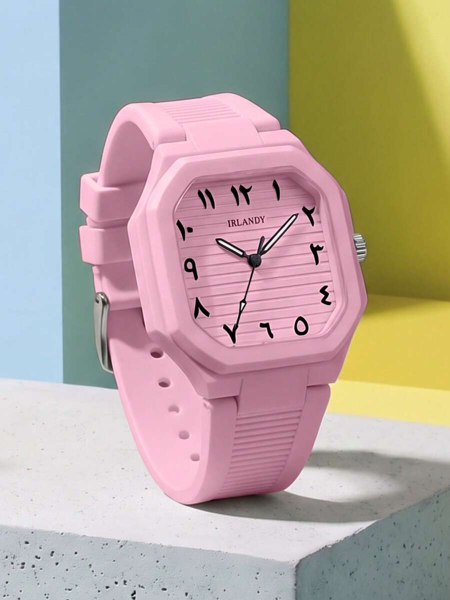 Women's Silicone Square Arabic Numeral Dial Fashion Casual Quartz Wristwatch, Gift For Friends (1pc/Set) Watch Box Not Included - Pink - View 1