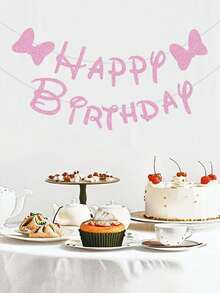 Pink Mouse With Bow "Happy Birthday" Banner – Suitable For Pink Mouse-Themed Birthday Party Decorations - Butterfly Bunting - View 3