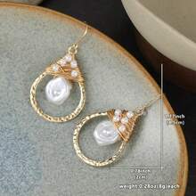 DIYCCPC Pendientes de perla falsa asimétricos creativos y de moda, accesorio versátil para mujeres con elegancia elegante - Dorado - Ver 2