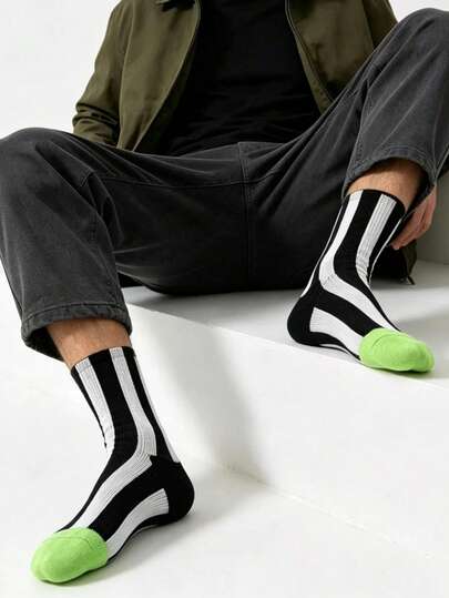 1 Pair/3 Pairs Dopamine Colorblock Striped Casual Sports Mid-Calf Socks, Unisex