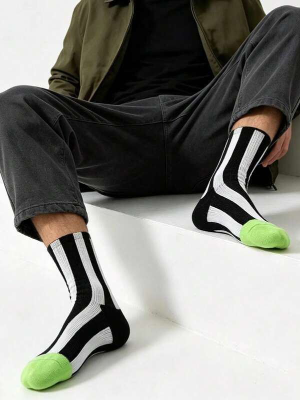1 Pair/3 Pairs Dopamine Colorblock Striped Casual Sports Mid-Calf Socks, Unisex