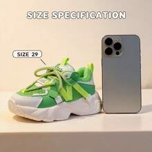 1 Pair Comfortable Fashion Lightweight Breathable Baby & Kids Sports Shoes With Strap Design, Easy To Put On And Take Off, Suitable For Indoor & Outdoor All Season Wear - Green - View 9