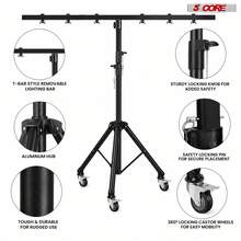 5 Core DJ Light Stand Tripod W Wheels 79" Crossbar 6 Light Points Adjustable 169.5" Stage Lighting Stand - Black - View 9