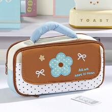 1pc Floral Polka Pencil Case With Handle, Sweet Star Butterfly Dots Pattern Pen Bag, Sturdy Built-In Handle, Portable Size Multi Layer Large Capacity Pencil Pouch, Stationery Storage Bag For Student Back To School Supplies - Multi Colors - View 12