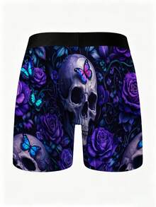 Purple Bougainvillea Skull Blue Butterfly Men's Fun Printed Shorts Underwear, Loose And Comfortable Men's Plus-Size Boxer Briefs - Multicolor - View 5
