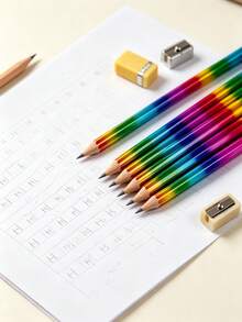 5/10/11/24PCS Rainbow Gradient Wooden Pencils + Cute Pencil Holder Set, Smooth Writing, Easy To Sharpen, Colorful Student Stationery, Suitable For Drawing, Sketching, Handwriting, Journaling, Classroom Office Student Back To School Gift - Multiple Styles - View 6