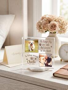 1pc Customized Pet Memorial Acrylic Plaque, Personalized Dog Photo & Text Keepsake, Forever In Heart Pet Loss Gift, Paw Print Decor Acrylic Sign, Gift For Pet Owners, Memorial Gift For Pet Lovers, Home Decor Desktop Display - Multicolor - View 6