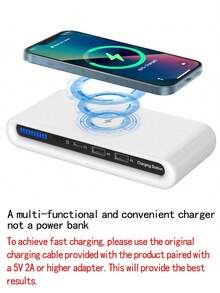 Adaptador cargador multifunción portátil 4 en 1 con doble USB, Tipo-C y carga inalámbrica de 15W para teléfonos inteligentes, auriculares Bluetooth, relojes inteligentes y tabletas (no es un banco de energía) - Blanco - Ver 3