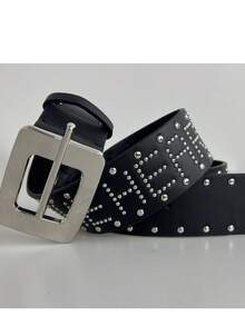 1 pieza Cinturón de hombre con remaches de piel de serpiente, estilo INS, patrón de pitón beige, remaches de rubí falso, perla blanca, tachuelas tipo cubo, mezcla de trabajo pesado, unisex, versátil - Multicolor - Ver 12